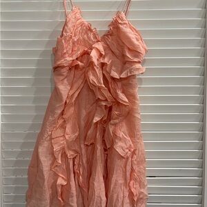 Ruffled Spaghetti-Strap Women's Dress - Peach Pink